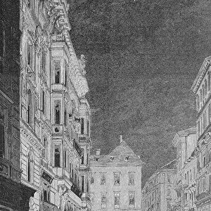 The Kaerntnerstrasse or Carinthian Street in Vienna in the Evening, Austria, historical, digitally restored reproduction of a 19th century original