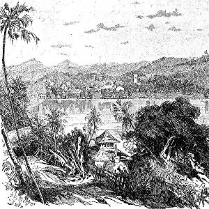 Kandy, the capital of the Central Province of Ceylon, Sri Lanka, in 1880, Historic, digital reproduction of an original 19th-century original