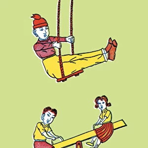 Kids on swing and seesaw