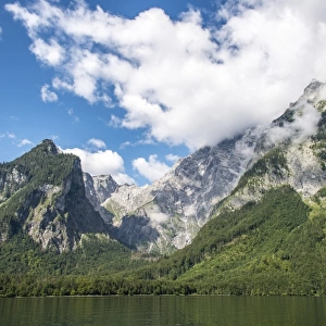 Lake Konigssee with Watzmann massif, Berchtesgaden National Park, Berchtesgadener Land, Upper Bavaria, Bavaria, Germany