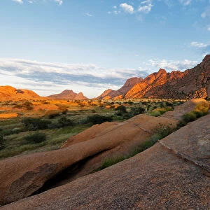 Landscape photo of the Spitzkoppe granite mountains at sunrise. Spitzkoppe, Erongo, Namibia