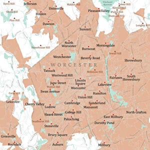 MA Worcester Vector Road Map