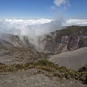 Main crater Irazu Volcano with rising clouds, Irazu Volcano National Park, Parque