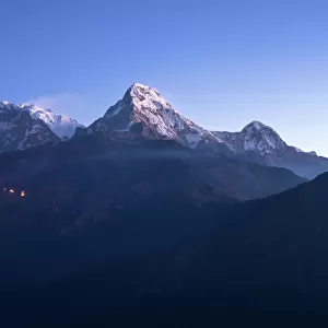 The majestic panorama view of Himalayan mountain range during sunrise view from Poon Hill view point at Nepal