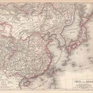 Map of China and Japan, lithograph, published in 1875