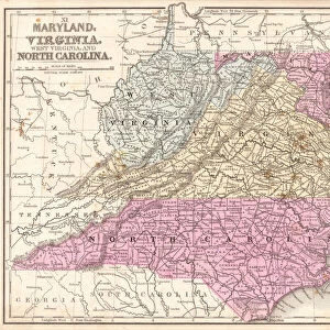 Map of Maryland Virginia North Carolina 1867