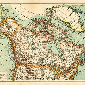 Map of North America with Greenland Canada and USA 1898