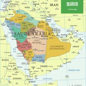 Map of Saudi Arabia with Flag