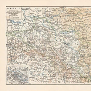 Map of Silesia, former German Empire, today Poland, lithograph, 1897