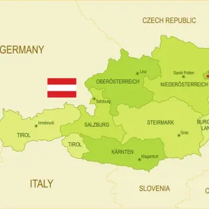 Austrian Flat Map Print with National Flag