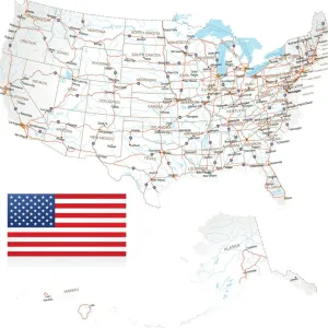 Highly Detailed USA Road Map Print