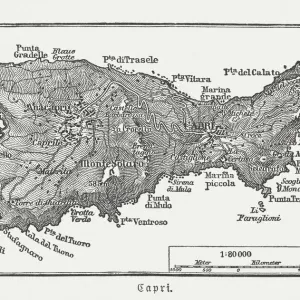 Map of Capri, Italian Island Print (1897)