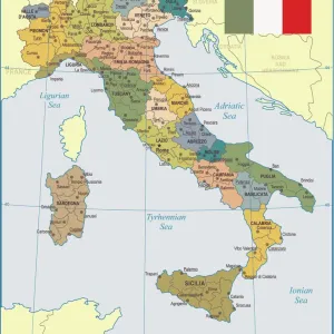 Colored Map of Italy Print - Detailed Outline Illustration Colored Map of Italy Print - Detailed Outline Illustration