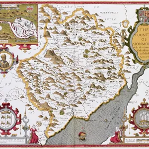 Hand-coloured copper engraving print of 17th-century Monmouth County map Hand-coloured copper engraving print of 17th-century Monmouth County map