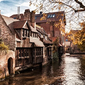 Medieval house and canal in Bruges