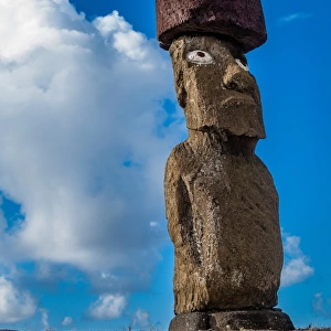 Moai statue of Easter Island with pukao topknot