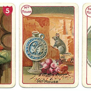 Three mouse playing cards Victorian animal families game
