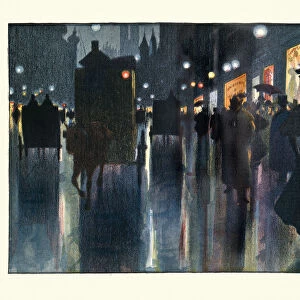 Munich Street at Night by Karl Vetter, Art Nouveau, 19th Century