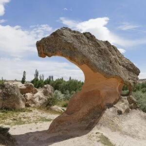 Mushroom-shaped sandstone rock Mantarkaya in Gulsehir, Nevsehir Province, Cappadocia, Central Anatolia Region, Anatolia, Turkey