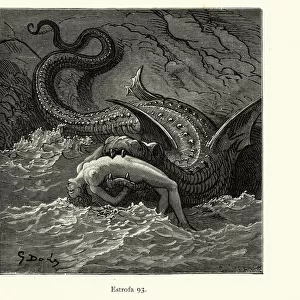 Mythical sea monster devouring a woman. Orlando Furioso