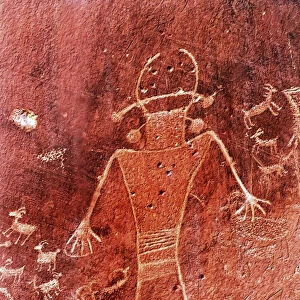 Native American Indian Fremont Petroglyph in Sandstone, Capitol Reef National Park, Torrey, Utah, USA