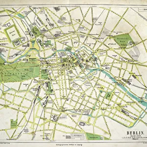 Old Antique map of Berlin, Germany, 19th Century, 1874