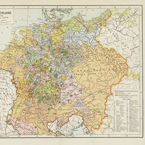 Old chromolithograph map of Germany around the 1550