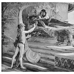 Old engraved illustration of David calming the wrath of Saul