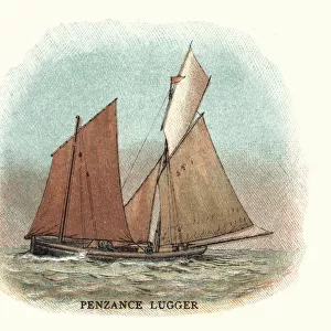 Old fashioned Penzance Lugger, Boat, 19th Century