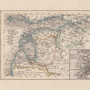 Old map of Russia and the Baltic States, published 1857