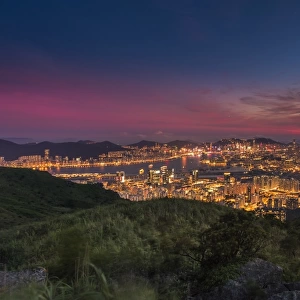 Panoramic night view of Hong Kong city