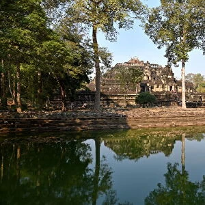 Phimeanakas temple with reflection lake at angkor Cambodia