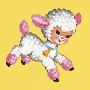 Pink and White Lamb Frolicking