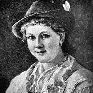Portrait of a smiling Bavarian girl with funny hat -1896