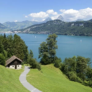 Ruetli, the founding site of Switzerland, with the Kleiner Mythen and Grosser Mythen mountains, Brunnen, Switzerland, Europe