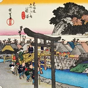 Scenery of Fujisawa in Edo Period, Painting, Woodcut, Japanese Wood Block Print