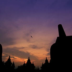 Silhouette of stupas at Borobudur temple
