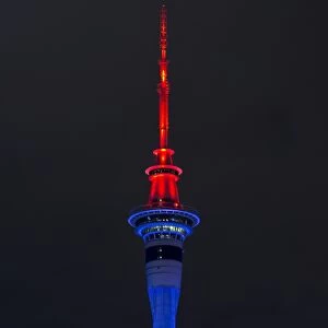 Skytower at night, Freemans Bay, Auckland, Auckland Region, New Zealand