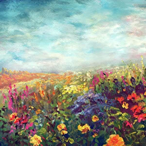 Spring flowering meadow, painting in the style of impressionism