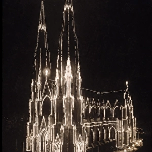 St Patricks Cathedral in New York City, adorned with lights for the Christmas Celebrations