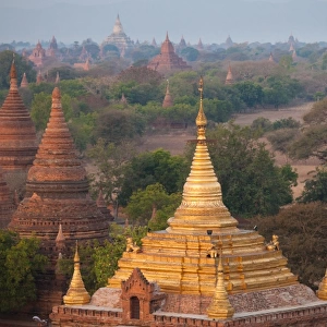Stupas and temples in the Bagan Archaeological Zone on the plain of Bagan, Myanmar