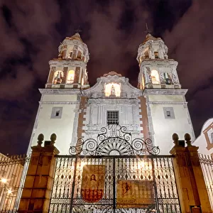 Templo de la CongregaciAon de Guadalupe (Temple of the Guadalupe Congregation) at night - Queretaro, Mexico