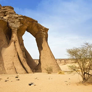 Tin Aregha Sandstone Arch in the Akakus Mountains, Libyan Desert, Libya, Sahara, North Africa, Africa