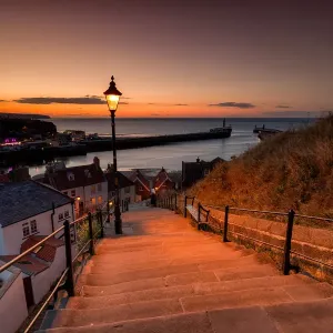 Whitby Harbour Steps Print - Yorkshire Sunset Whitby Harbour Steps Print - Yorkshire Sunset