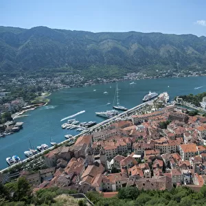 View of Bay of Kotor and Old Town, Kotor, Montenegro