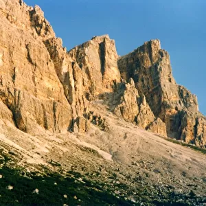 View of dolomites in a clear summer day