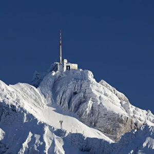 View from the high alp to the Alpstein massif with Mt Saentis, Appenzell, St Gallen, Swiss Alps, Switzerland, Europe, PublicGround