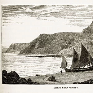 White Cliffs of Whitby in Yorkshire, England Victorian Engraving, Circa 1840