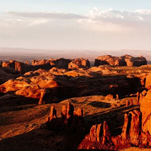 Wild West, Monument Valley from the Hunts Mesa at sunset. Utah - Arizona border