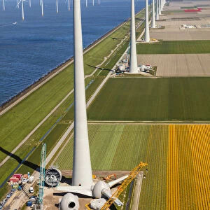 Wind turbines under construction, North Holland, Netherlands